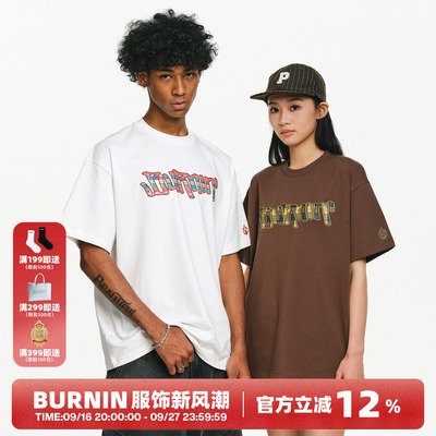 格纹填充横排logo短袖T恤