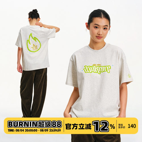 BURNIN*火苗苹果短袖T恤圆领休闲2026年夏季新款宽松字母印花上衣