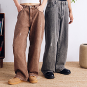 BURNIN 男宽松直筒裤 「97’series」美式 街头复古水洗做旧牛仔裤