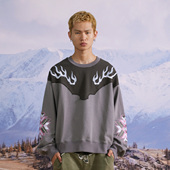 BURNIN 「东部牛仔」重工火纹刺绣铆钉无帽卫衣男宽松街头上衣潮