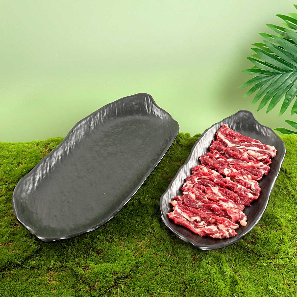 密胺餐具高级感牛肉盘仿瓷石纹
