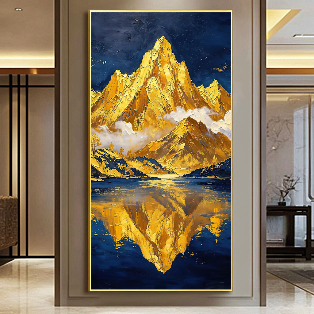 数字油画客厅日照金山diy油彩画大尺寸竖版背景墙玄关手绘装饰画图片