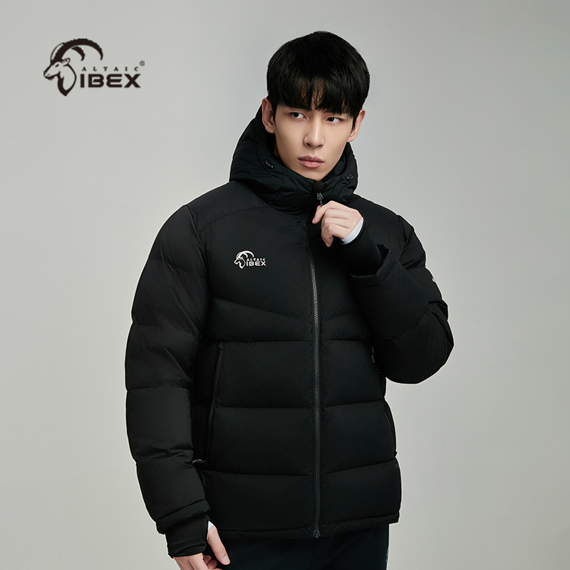 岩羚连帽半长款运动羽绒服