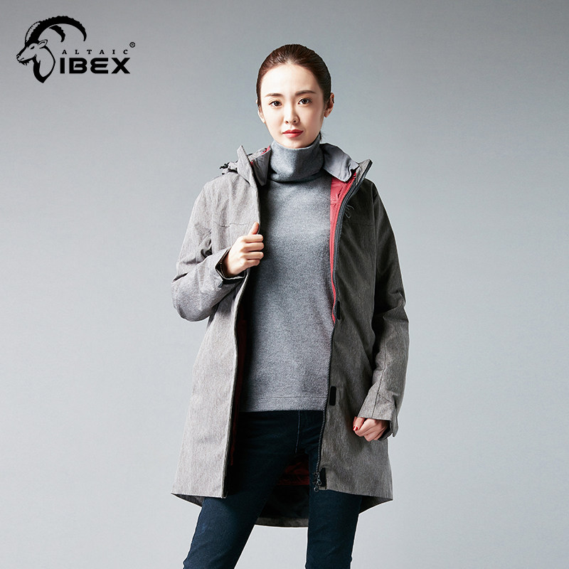 岩羚IBEX户外女士三合一可拆卸羽绒服冬季保暖外套中长款羽绒大衣
