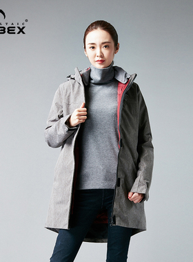 岩羚IBEX户外女士三合一可拆卸羽绒服冬季保暖外套中长款羽绒大衣
