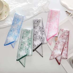 女多功能装饰蝴蝶结发带细窄长条小丝巾薄款花朵飘带礼盒配饰丝带