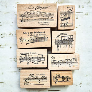 复古音乐木质印章 跳动的音律 李斯特 埃里克·萨蒂 手账装饰印章