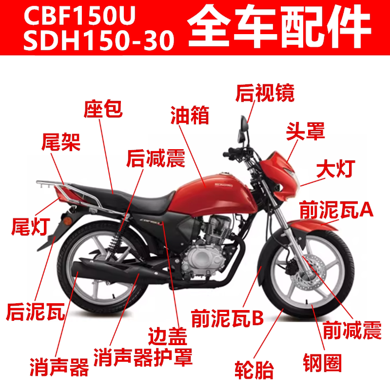 新大洲CBF150U头罩SDH150-30配件