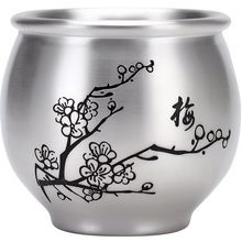 纯银雕刻银杯纯手工999四君子茶杯1