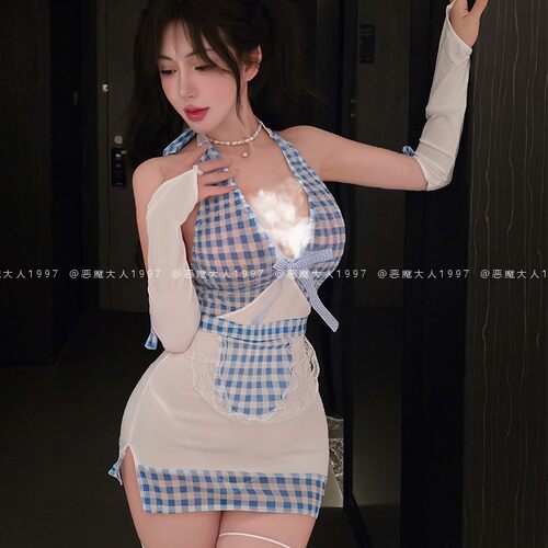 情趣纯欲女仆制服性感格纹包臀裙