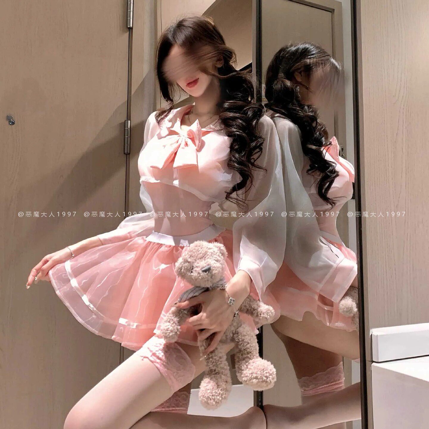 恶魔大人情趣甜美粉色学院风海军水手制服性感长袖透视连体衣短裙