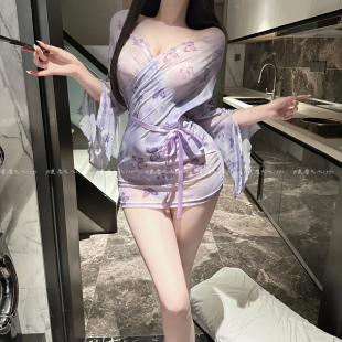恶魔大人情趣COS日系和服角色扮演性感蝴蝶印花睡衣制服睡裙诱惑