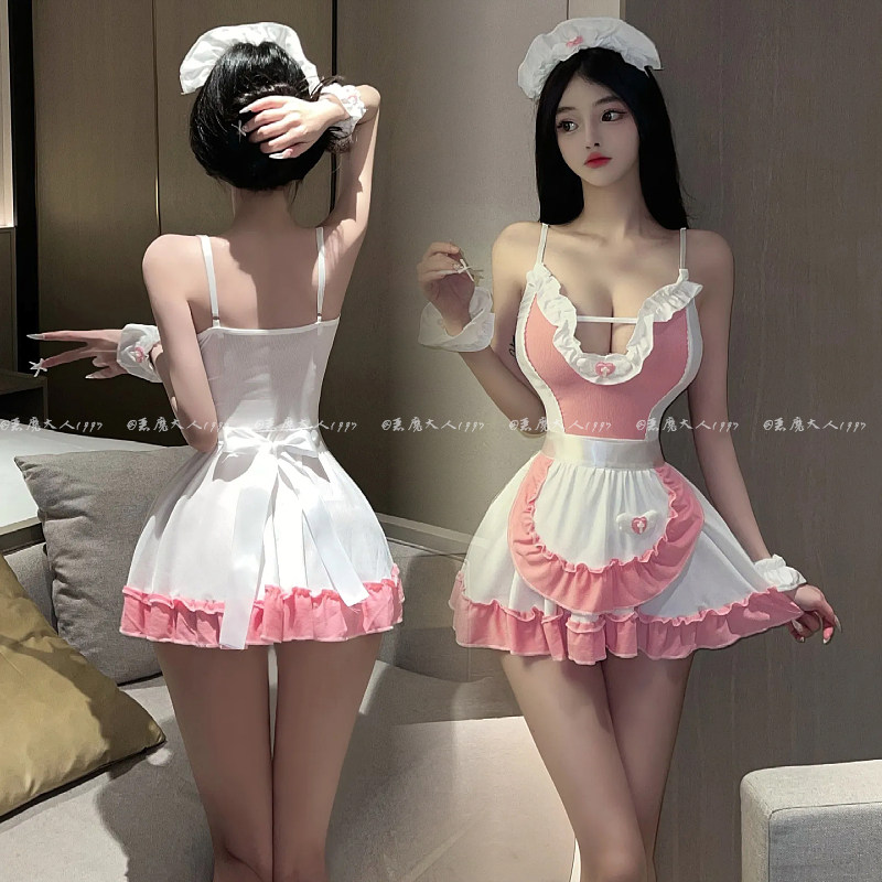 恶魔大人情趣性感镂空吊带小女佣制服短裙诱惑甜美粉色公主连衣裙