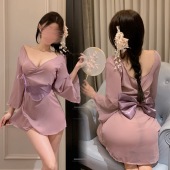 恶魔大人情趣性感透视紫色和服睡裙纯欲诱惑蝴蝶结睡衣套装 制服女