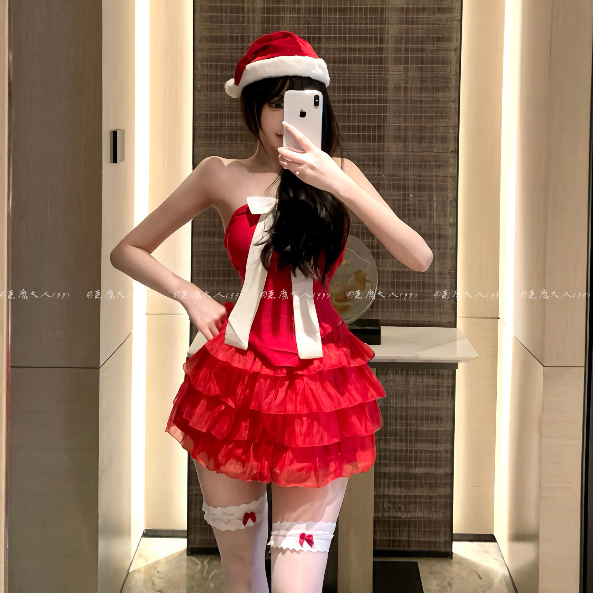 甜美性感红色抹胸圣诞裙睡裙制服