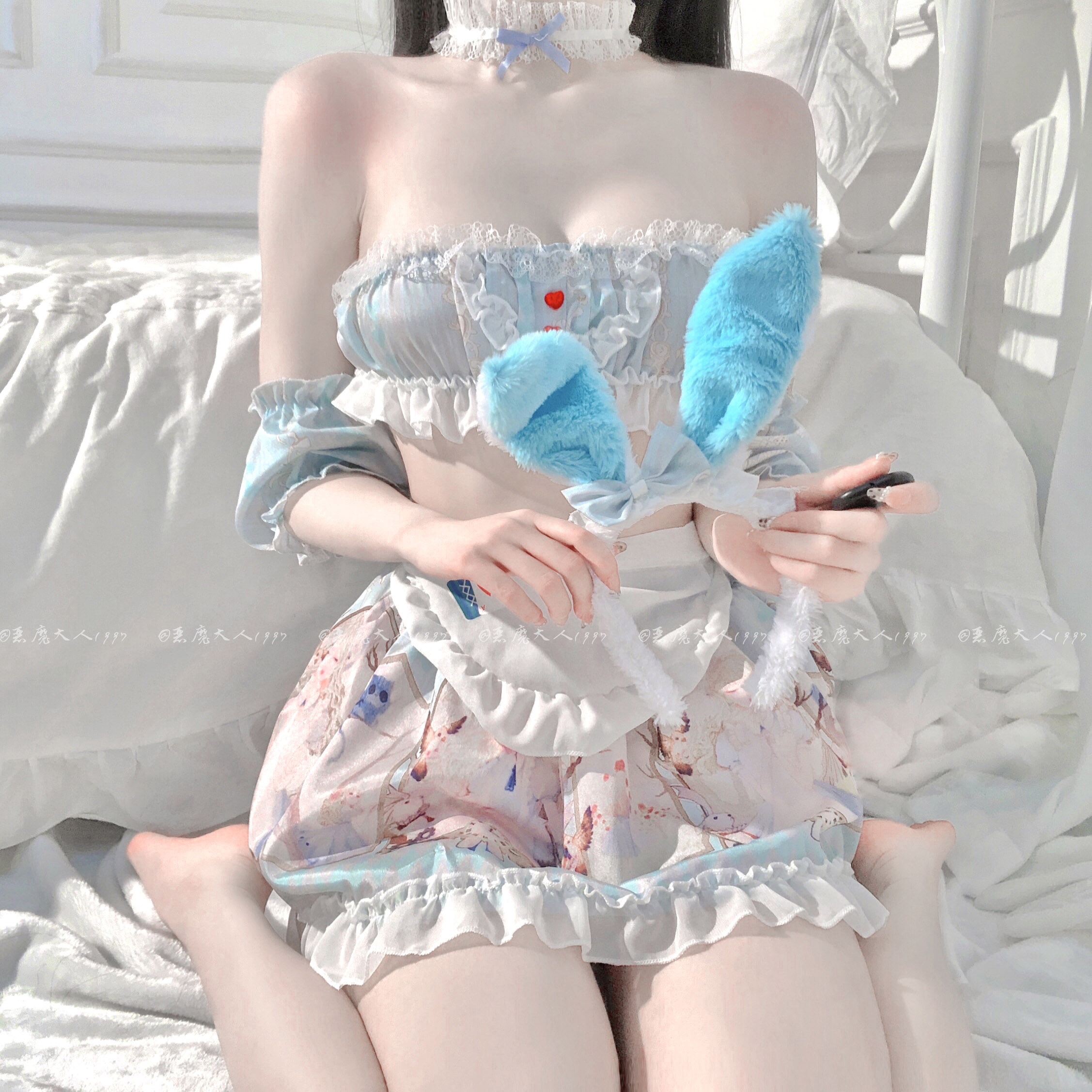 恶魔大人情趣性感纯欲分体二次元洛丽塔印花女仆女佣兔子制服套装