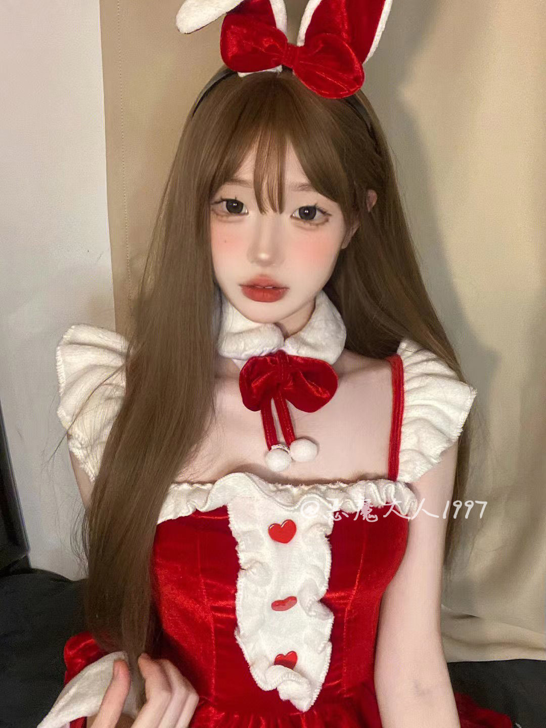 恶魔大人 圣诞狂欢夜~纯欲风红色制服诱惑吊带连衣裙性感女装裙子