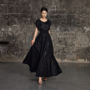 听旬凌云夏汉服女改良唐坦领原创通勤真丝提花不规则泼墨纱十破裙