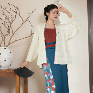 听旬纳福早秋汉服女日常半身裙原创飞机袖通勤吊带搭改良宋制旋裙