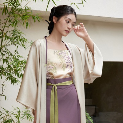 听旬汉服紫藤印花背心宋制旋裙