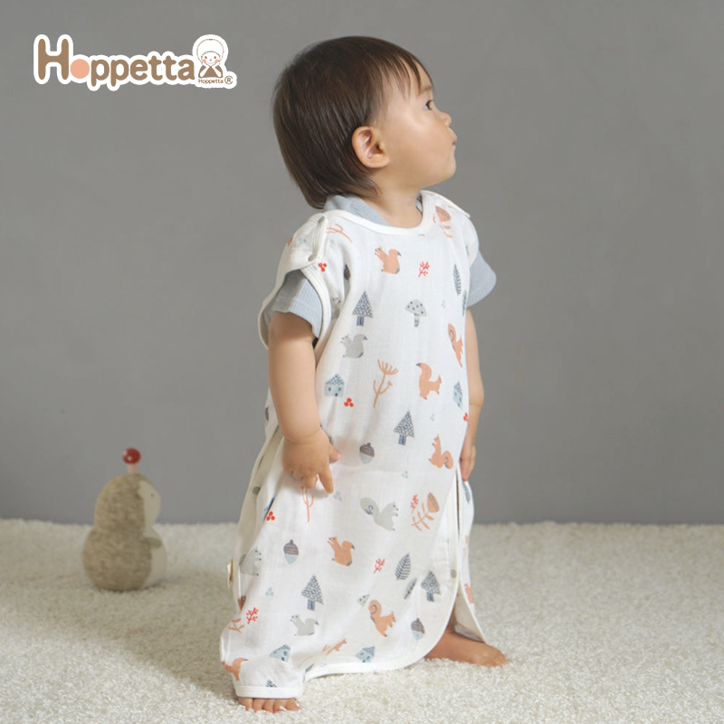 日本Hoppetta童趣森林竹纤维防踢背心二层纱布婴儿睡袋薄款宝宝被