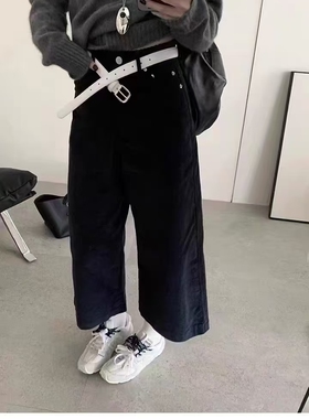 DMW十三行2024冬季新款韩版灯芯绒宽松加绒八分裤阔腿休闲裤女潮