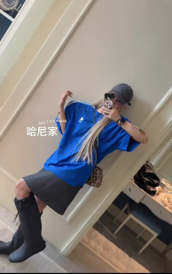 T恤女 网红字母刺绣条纹拼接宽松洋气圆领短袖 十三行2026夏季 新款