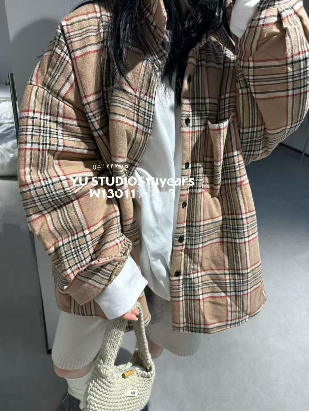 十三行2025秋冬款韩版复古格子夹棉衬衫外套女宽松百搭中长款开衫