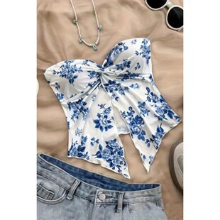 short Printed 前开叉抹胸 design slit strapless front 印花短款