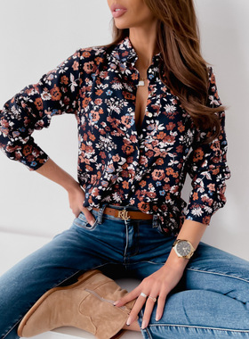 Fashion Long Sleeve Lapel Print Shirt   时尚长袖翻领印花衬衫