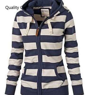 Striped Hooded Sweatshirt Jacket Long Sleeve Slim Fit Jacket