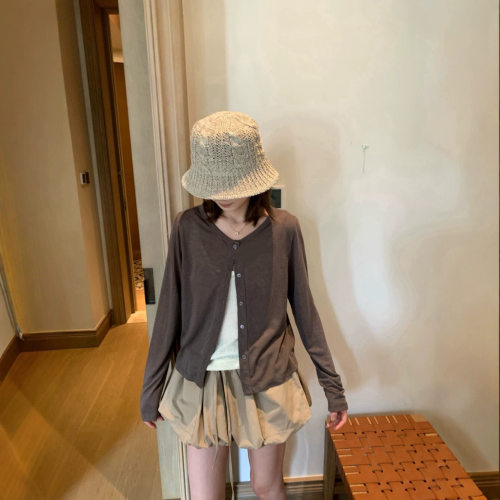 纯色休闲宽松开衫女士夏季免烫