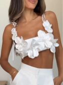 embellished camisole short Flower vest花朵饰吊带短款 小背心女