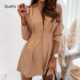 vestidos Button Elegant Slim neck Sleeved Women Long Dress
