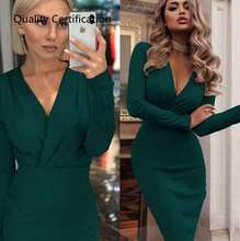 2020 deep V pleated dress long sleeve bottoming dress