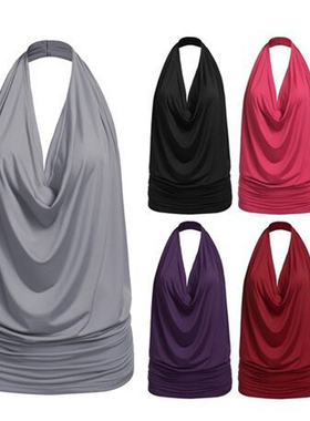 Slim Fit Halter Sleeveless Swing Collar Halter Top  露背上衣