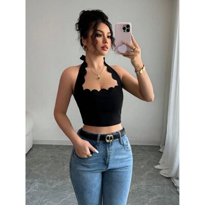 女士圆领修身免烫印花套头上衣