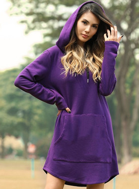 shirt Casual Pocket Irregular Hem Female Long Hoody Dresses