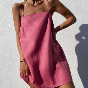 color dress纯色无袖 sleeveless fitting 宽松连衣裙 loose Solid