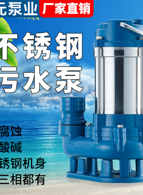 大元不锈钢220V单相家用污水泵抽水机泥水潜污泵高扬程提升泵WQD