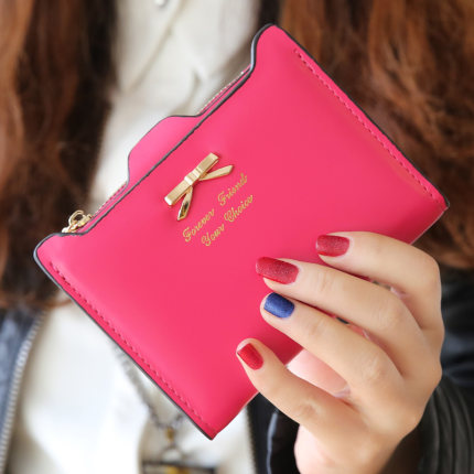 KQueenStar 2015新款韩版潮嗲仙时尚可爱蝴蝶结女士短款钱包皮夹