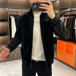 冬新款高端金丝绒面料青年男士修身百搭休闲翻领白鸭绒羽绒服外套