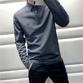 加绒加厚翻领T恤POLO衫 清仓丝滑弹力压胶工艺 男商务休闲修身 男冬