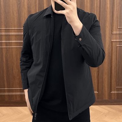 冬季拉链夹克外套防风防水面料青年男士商务休闲翻领白鹅绒羽绒服