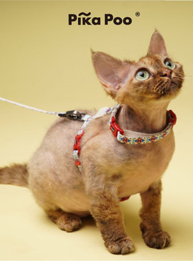QZee Pika Poo猫咪牵引绳胸背套装安全扣溜猫项圈背心美短布偶