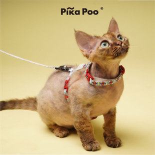安全扣溜猫项圈背心美短布偶 Poo猫咪牵引绳胸背套装 QZee Pika