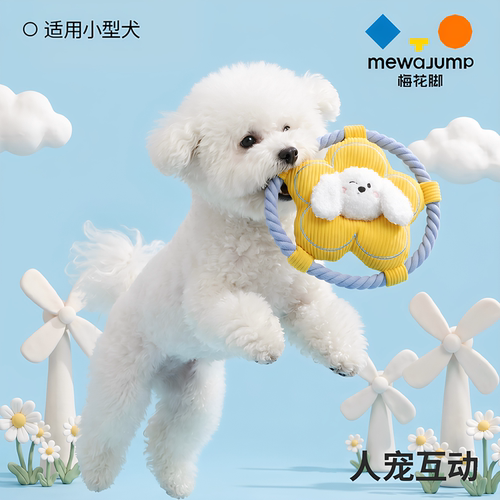 么哇狗玩具飞盘绳结耐咬磨牙户外