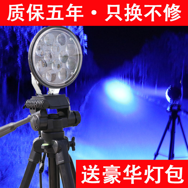 12vl蓝光鲫鱼夜钓灯钓鱼灯 氙气灯超亮电瓶LED?#25340;?#21151;率疝气灯暖光