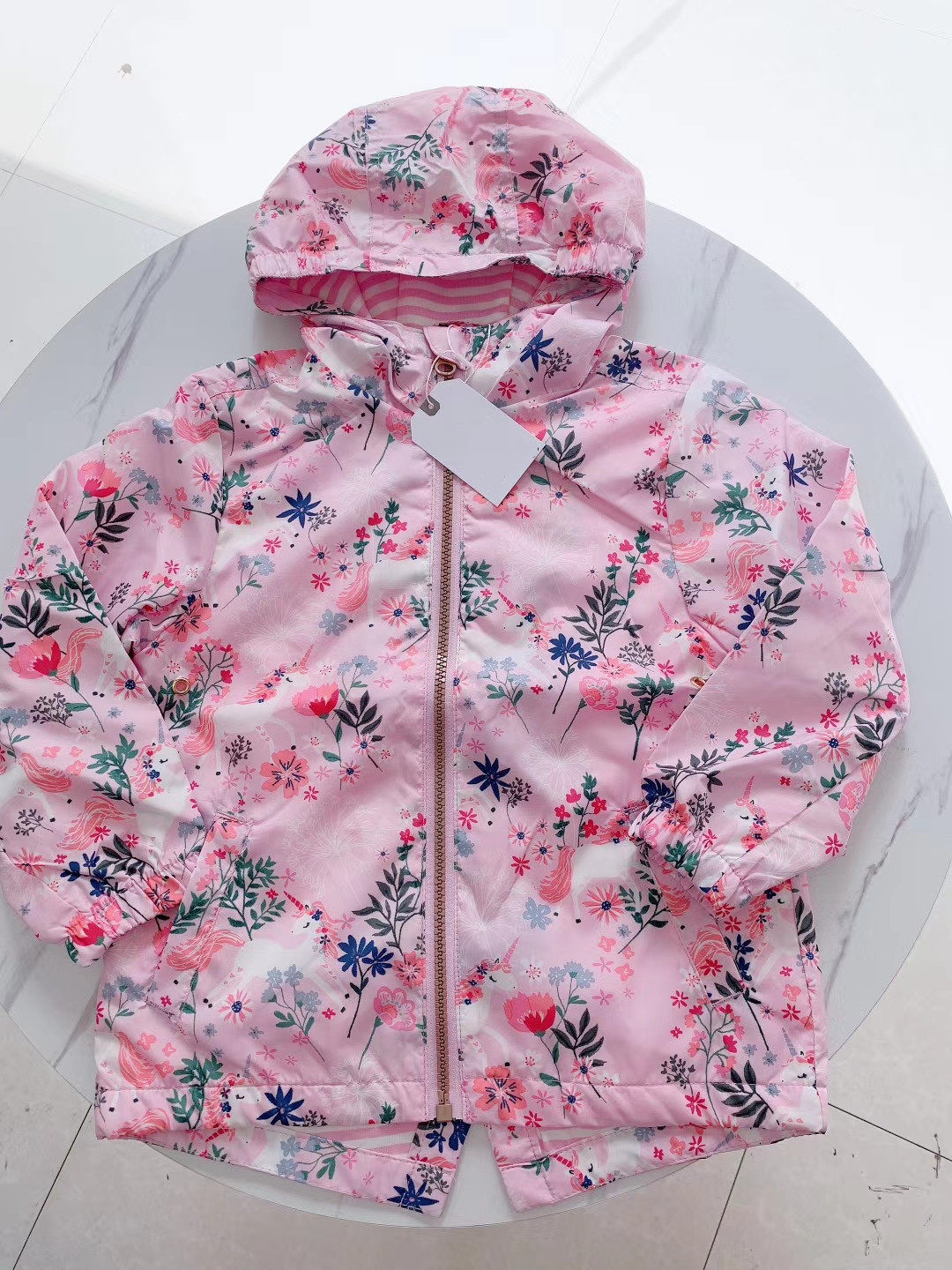 N의 가을 겨울 귀여운 동물 꽃 무늬 윈드 브레이커 3-8 세 순면 얇은 재킷 탑