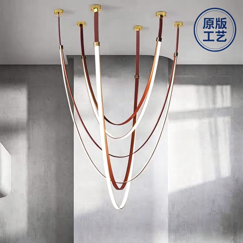 客厅吊灯意式极简挑高楼梯皮带灯